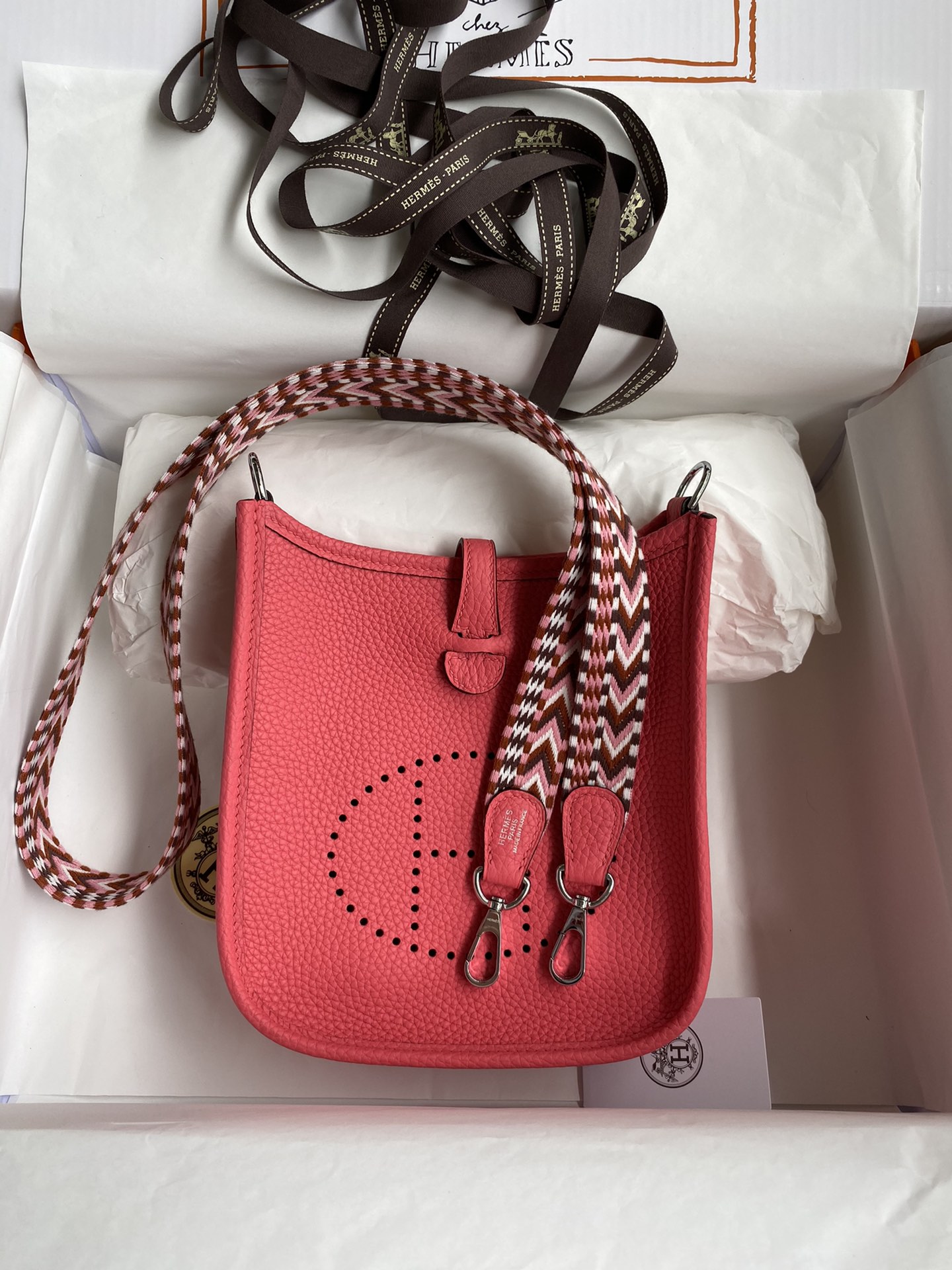 Hermes Evelyne 16 Amazone TPM Shoulder Bag In Feu Orange Clemence Leather